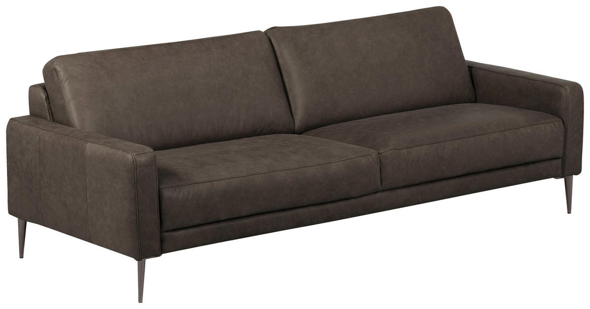 3,5-SITZER SPRING Echtleder Fango  - Fango/Schwarzchrom, Design, Leder/Metall (207/85/92cm) - Livetastic