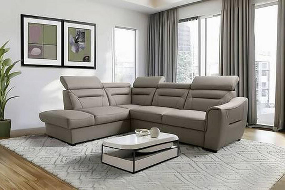 ECKSOFA  in Lederlook Echtleder Schlammfarben  - Wengefarben/Schlammfarben, Design, Leder/Holz (212/260cm) - Celina Home