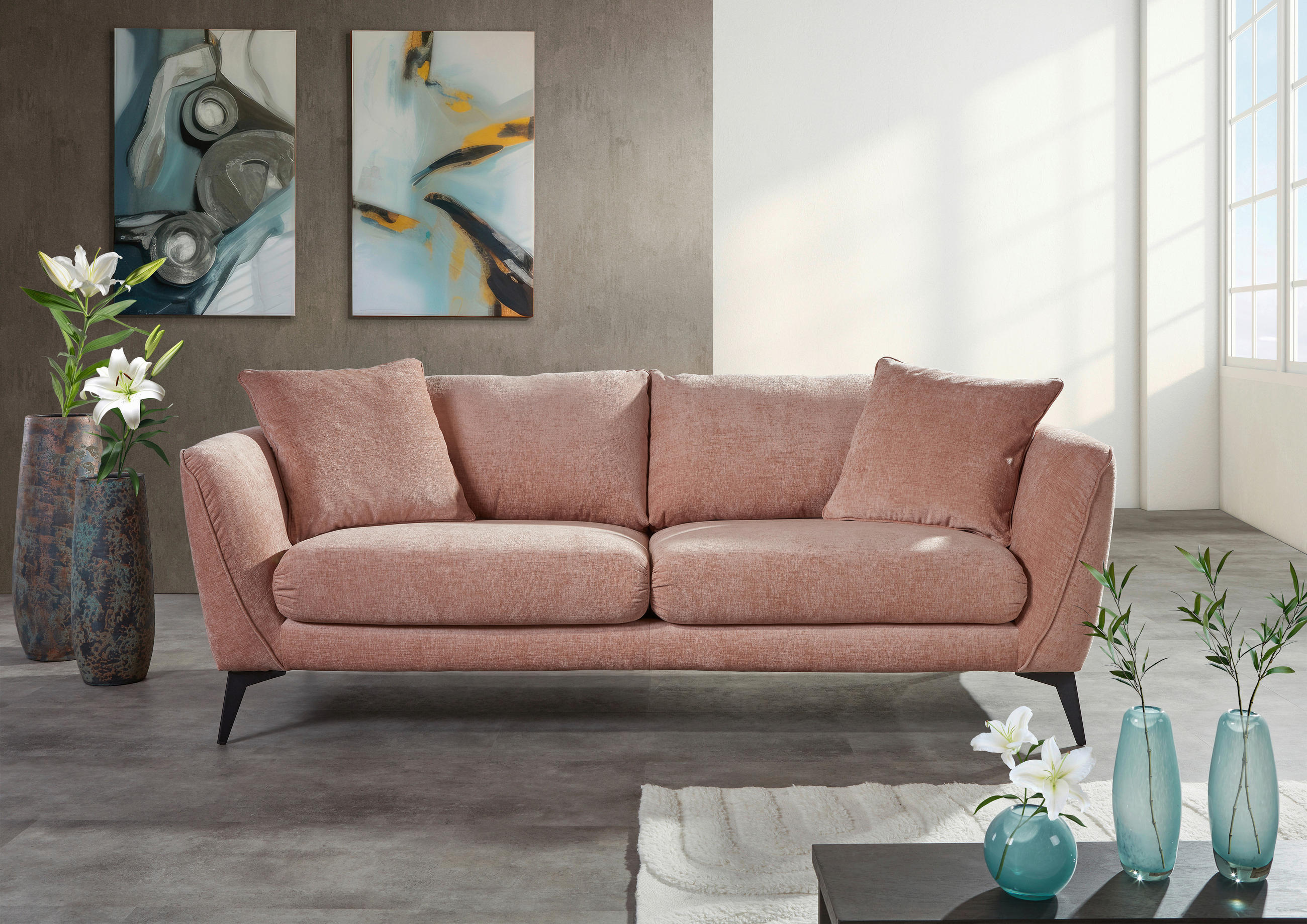 BIGSOFA Flachgewebe Altrosa  - Schwarz/Altrosa, KONVENTIONELL, Textil/Metall (215/70/98cm) - Carryhome