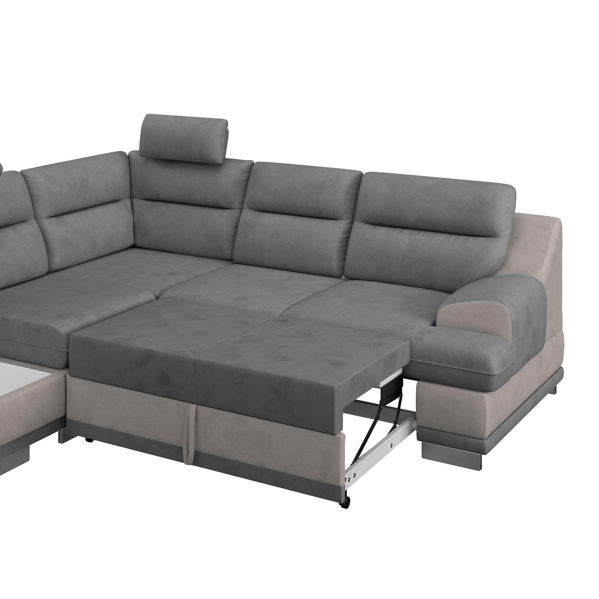 WOHNLANDSCHAFT in Velours Grau, Dunkelgrau  - Chromfarben/Dunkelgrau, Konventionell, Textil/Metall (217/264cm) - MID.YOU