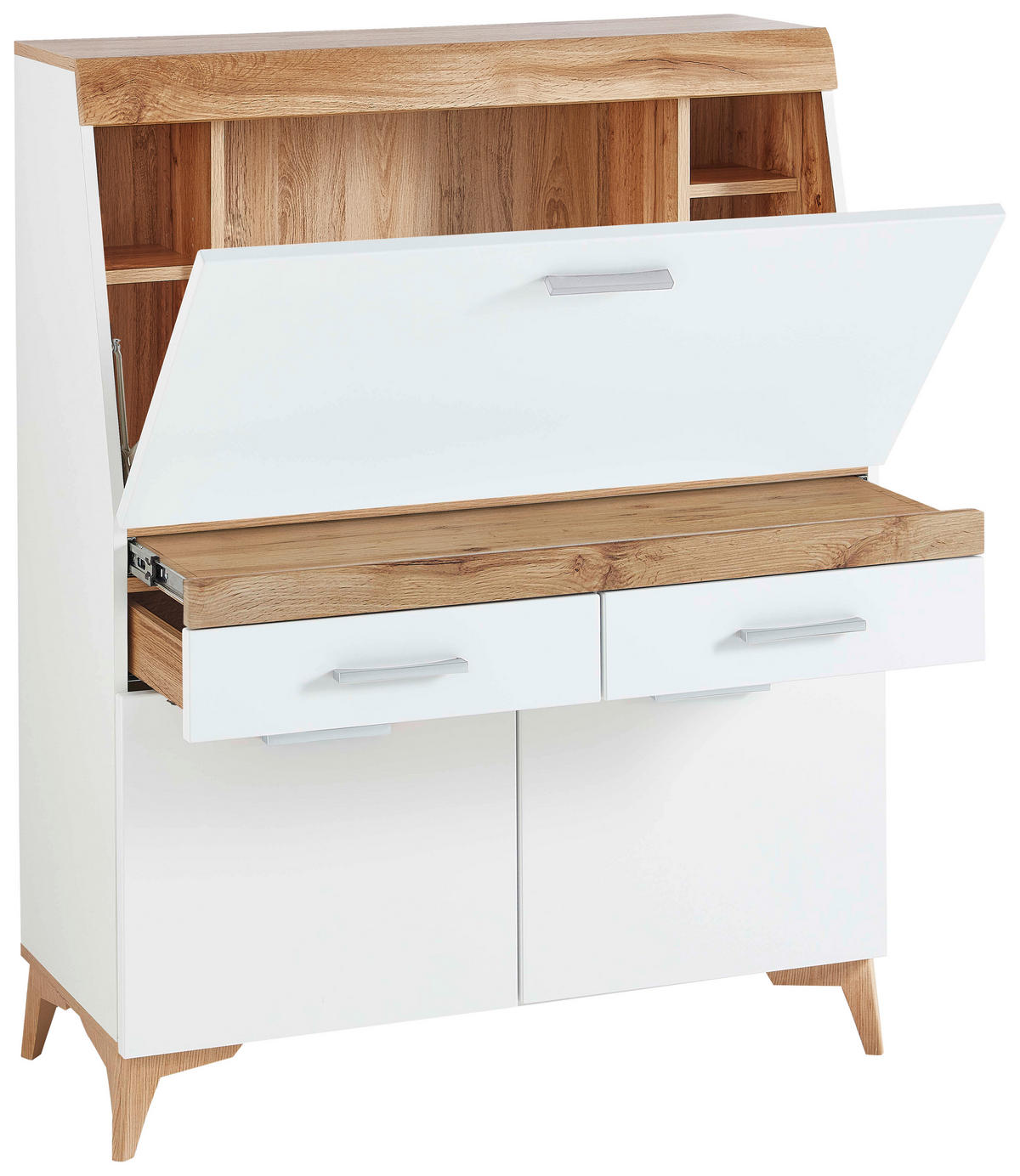 SEKRETÄR  Kabeldurchlass, Stauraum  - Eichefarben/Alufarben, Trend, Holzwerkstoff/Kunststoff (98/124/39,6cm) - Carryhome