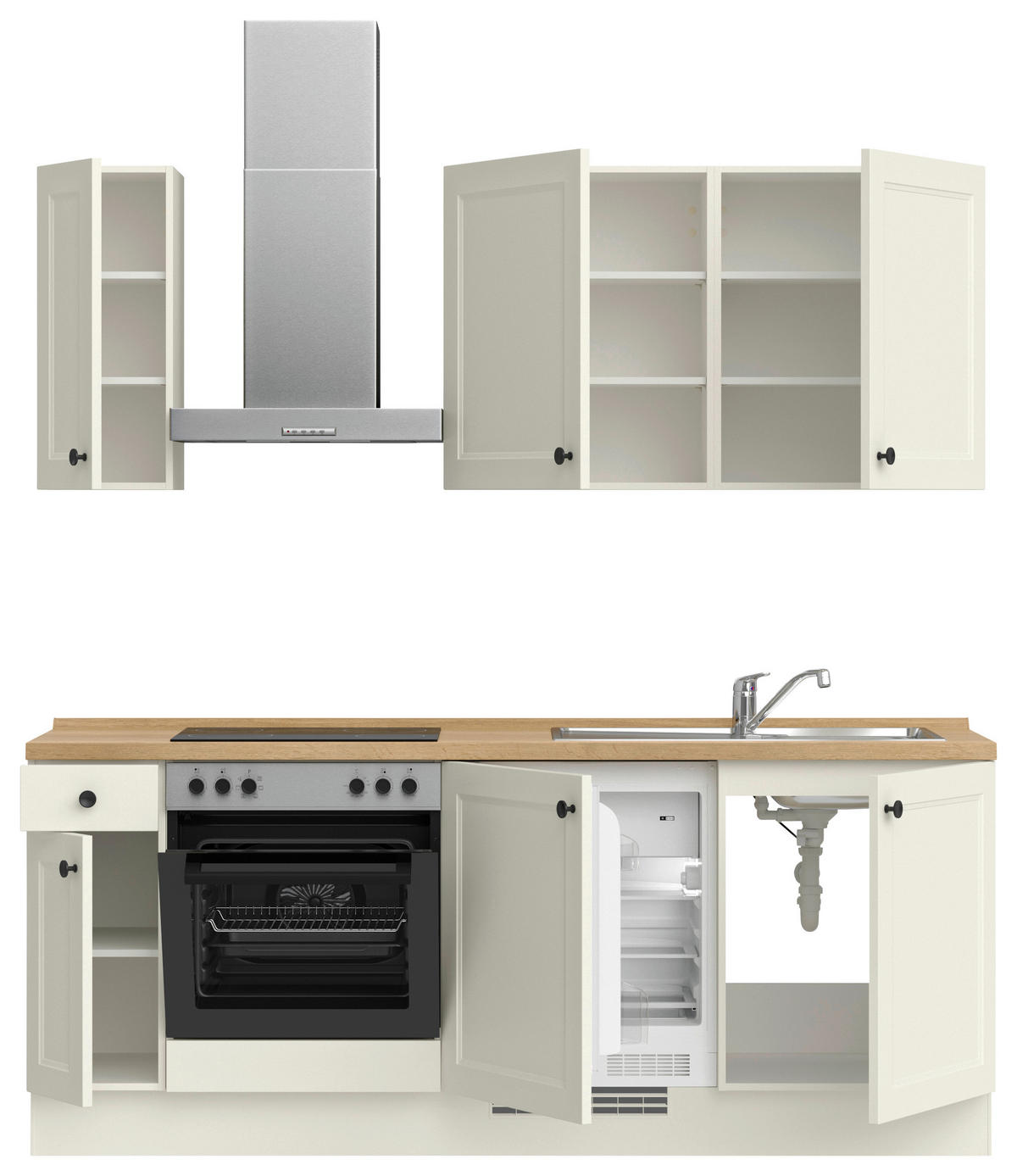 KÜCHENBLOCK Cascada 210 cm  in Weiß, Eichefarben  - Eichefarben/Schwarz, MODERN, Holzwerkstoff/Metall (210cm) - Nobilia