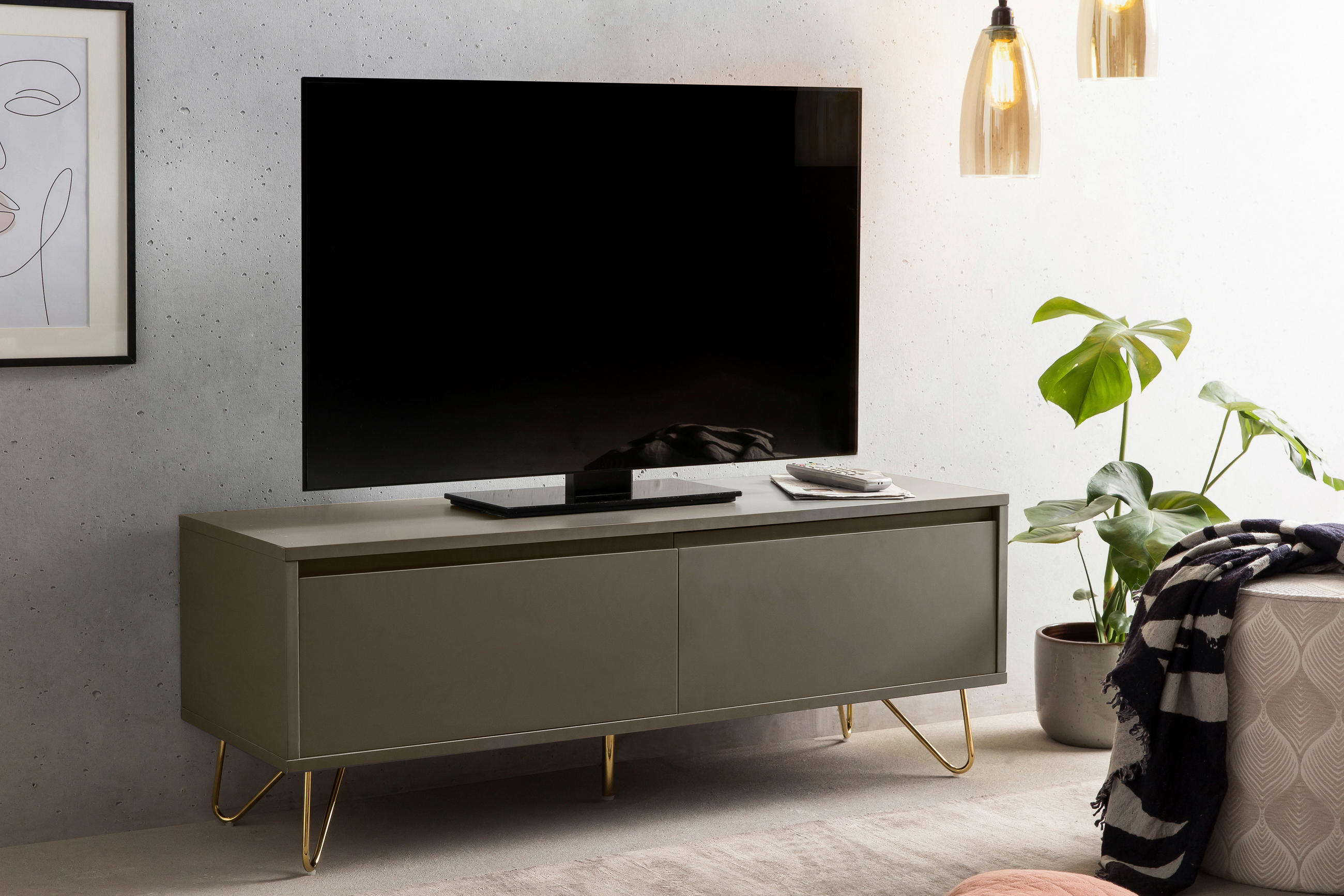 NÍZKA KOMODA, sivá, 120/45/40 cm - sivá/mosadzná, Design, kov/kompozitné drevo (120/45/40cm) - Livetastic