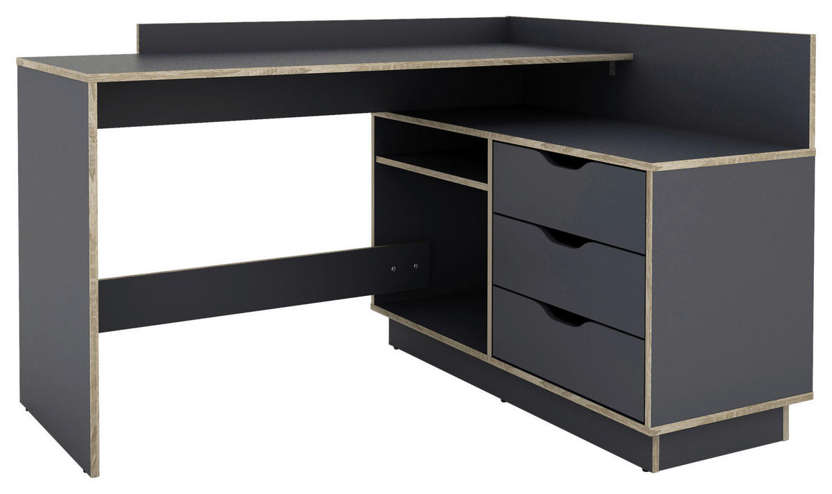 ECKSCHREIBTISCH 129/105/84 cm  in Anthrazit, Eichefarben  - Eichefarben/Anthrazit, LIFESTYLE, Holzwerkstoff (129/105/84cm) - MID.YOU