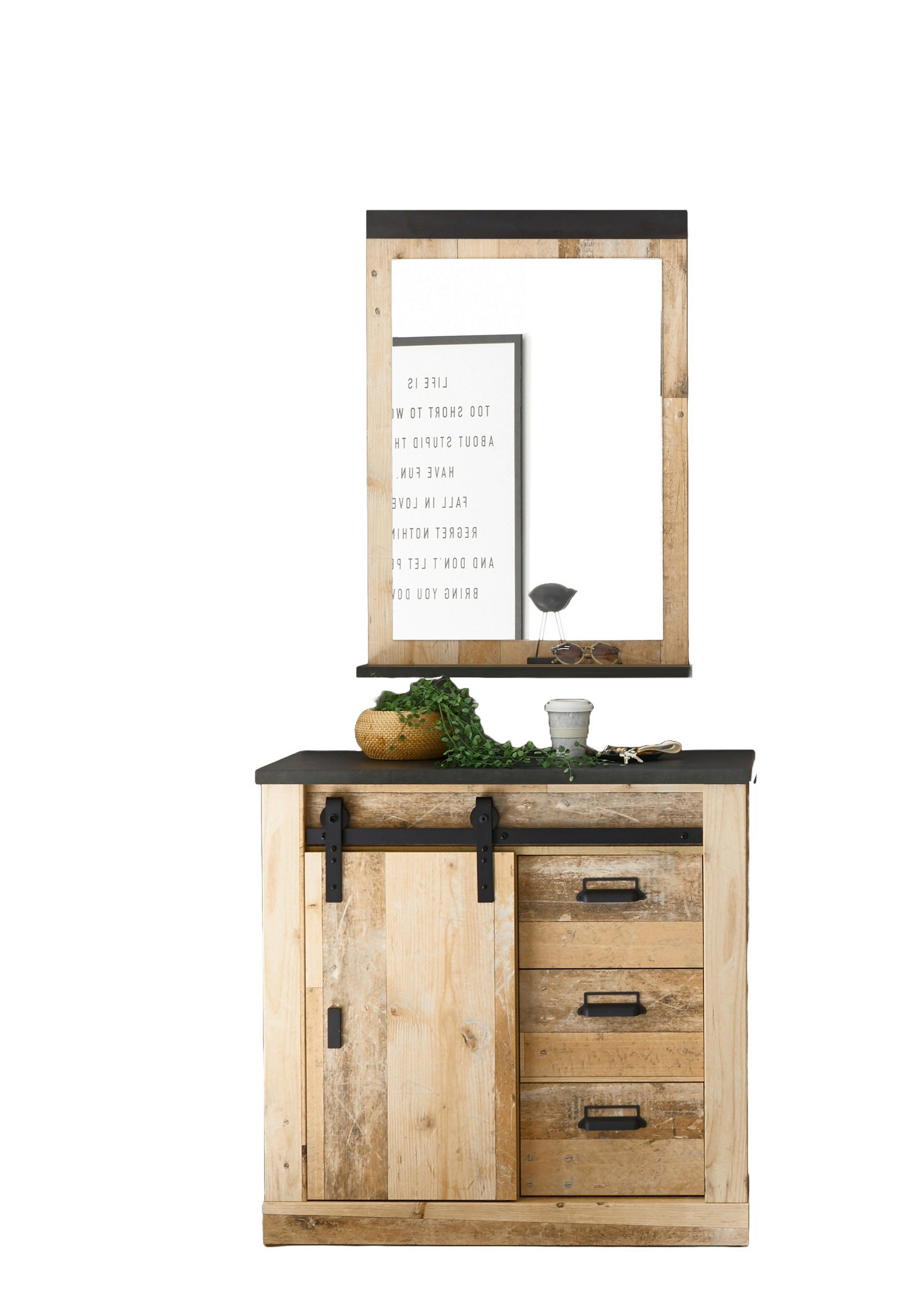 GARDEROBE 2-teilig  in 93/200/43 cm  - Anthrazit/Naturfarben, Design, Glas/Holzwerkstoff (93/200/43cm) - Modante