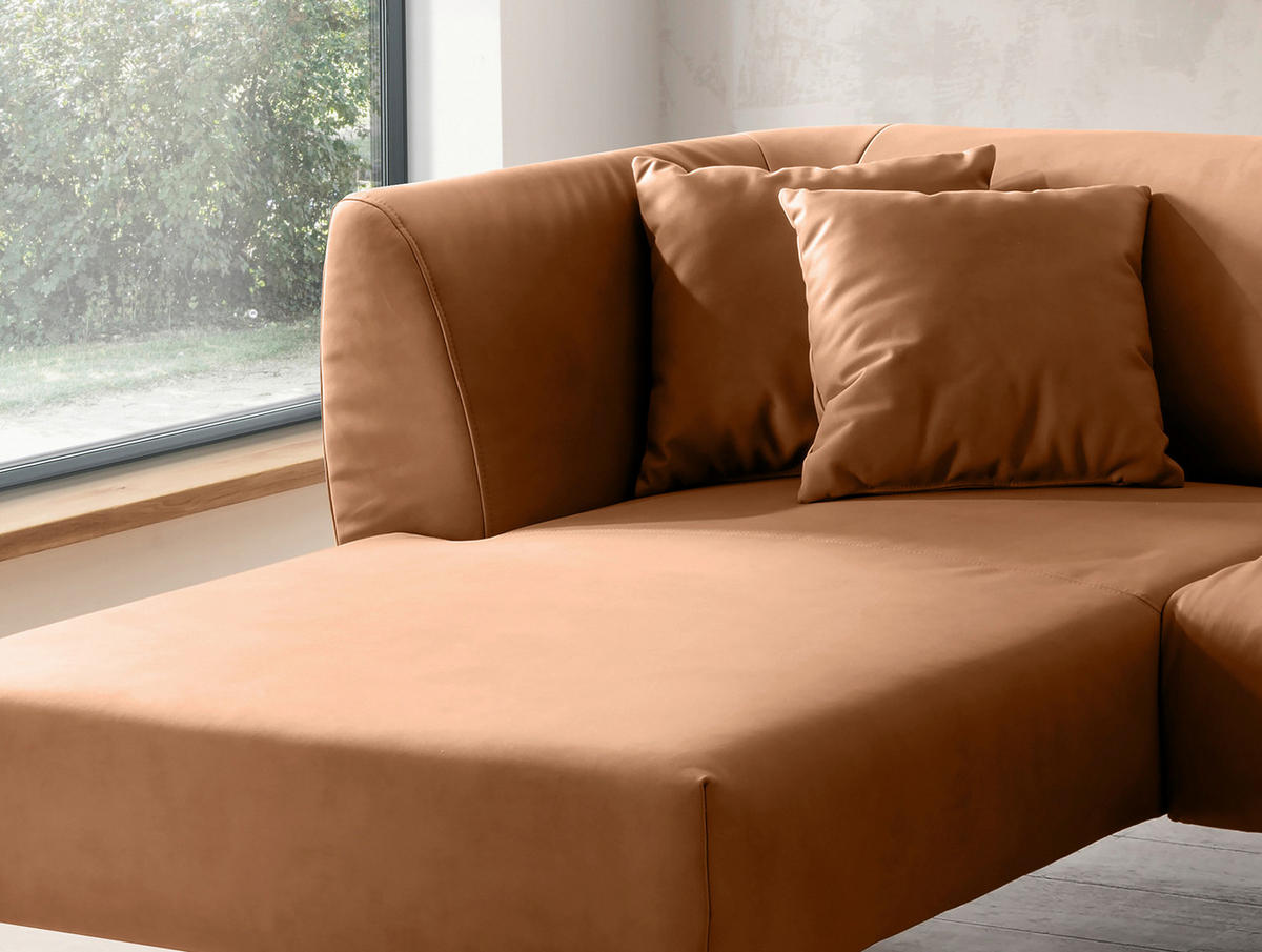 ECKSOFA in Lederlook Cognac  - Cognac/Schwarz, Modern, Holz/Textil (160/264cm) - Livetastic