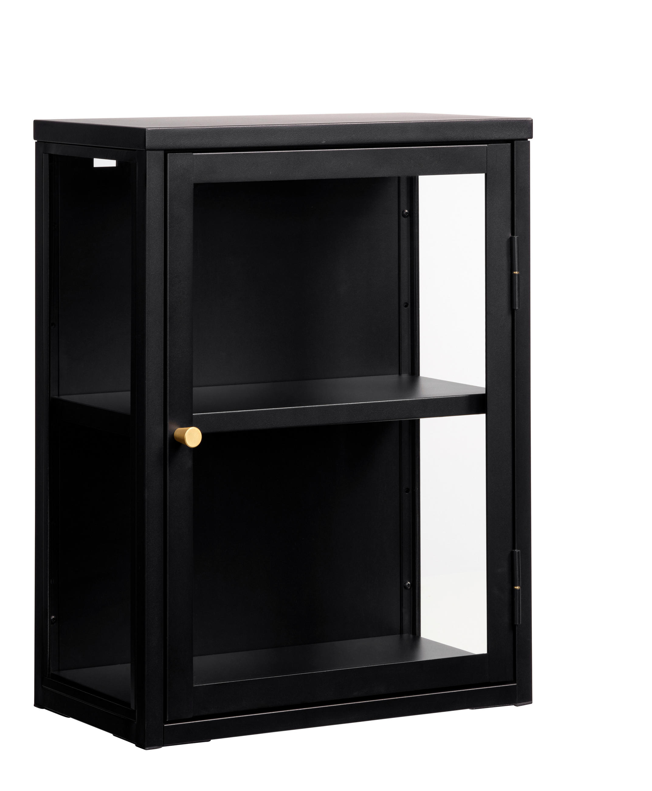 VÄGGHÄNGT VITRINSKÅP svart  45/60/25 cm  - svart/guldfärgad, Trend, metall/glas (45/60/25cm) - Xora