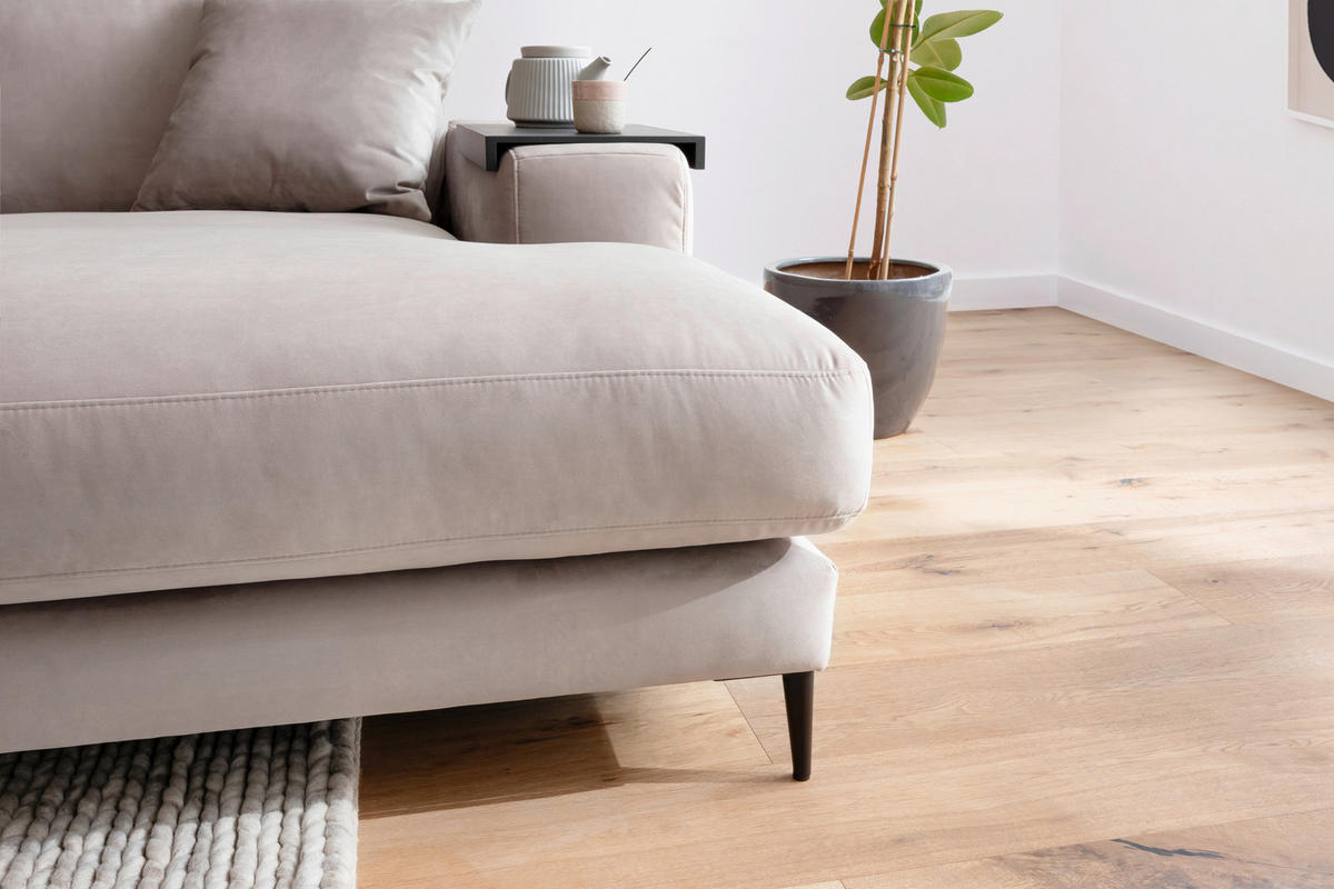 ECKSOFA in Velours Sandfarben  - Sandfarben/Schwarz, Design, Textil/Metall (253/177cm) - Dieter Knoll