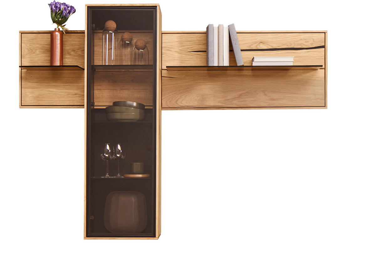 HÄNGEVITRINE in Braun, Schwarz, Eichefarben   - Eichefarben/Schwarz, Natur, Glas/Holz (175/130/30cm) - Waldwelt