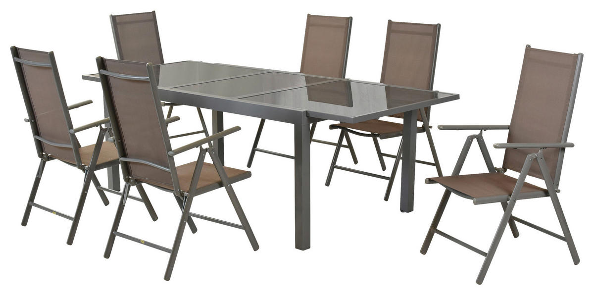GARTENSET 7-teilig  - Taupe/Silberfarben, MODERN, Textil/Metall - Gardenson