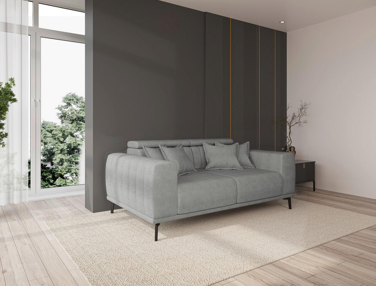 2-SITZER-SOFA Webstoff Grau  - Schwarz/Grau, KONVENTIONELL, Textil/Metall (200/80/110cm) - Carryhome