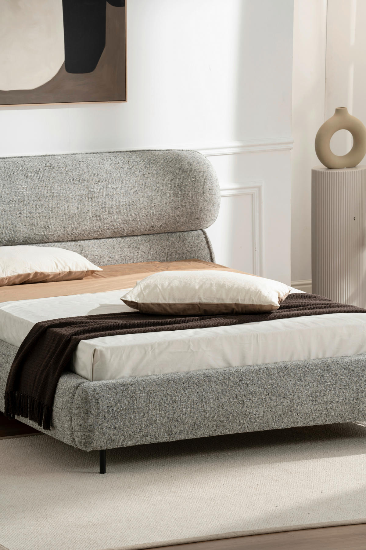 POLSTERBETT gepolstertes Kopfteil, Lattenrost 140/200 cm  in Grau  - Eichefarben/Schwarz, Design, Holz/Textil (140/200cm) - Boxxx