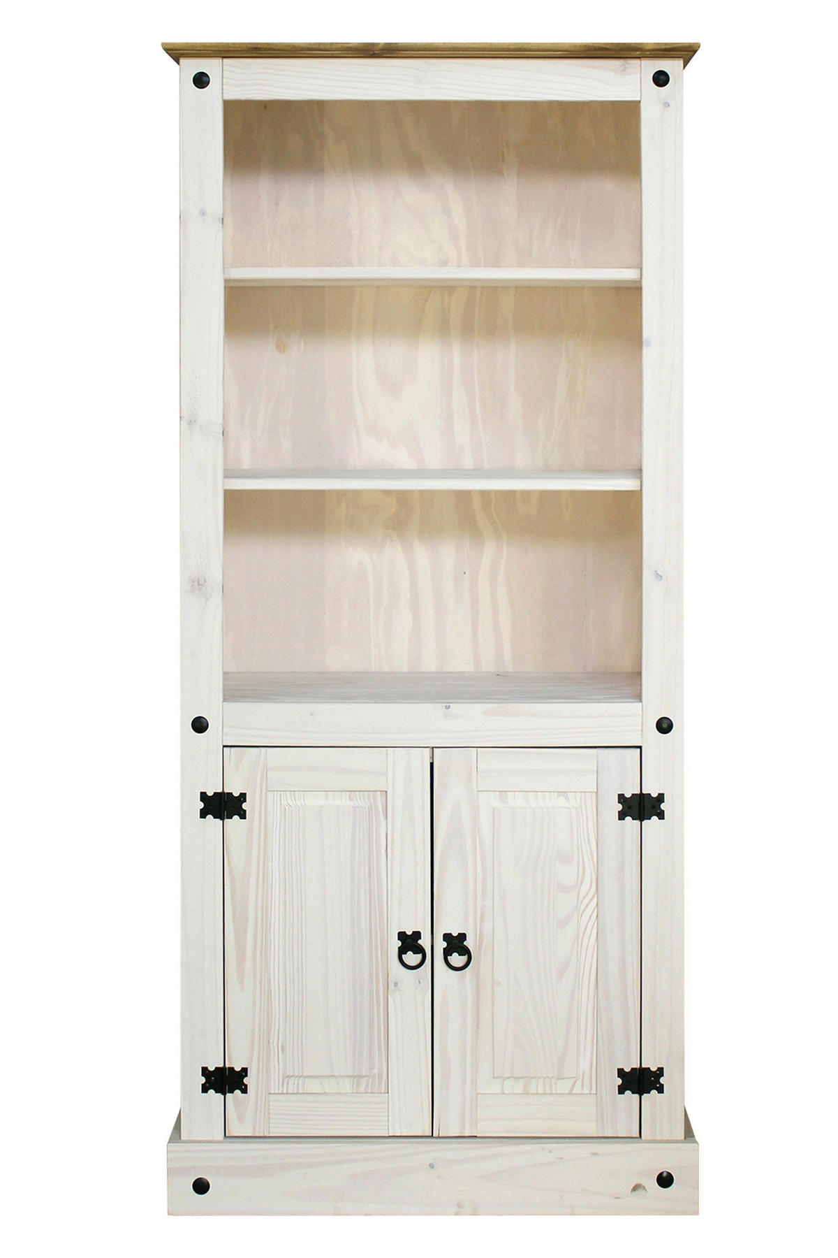 AKTENREGAL Kiefer massiv Weiß  - Schwarz/Weiß, Natur, Holz/Metall (81/177/38cm) - Livetastic