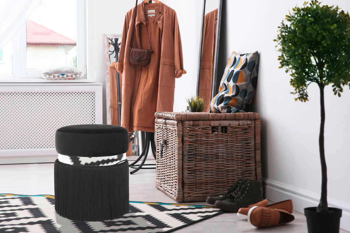 HOCKER Samt Schwarz, Silberfarben  - Silberfarben/Schwarz, Design, Kunststoff/Textil (38/45/38cm) - Kayoom