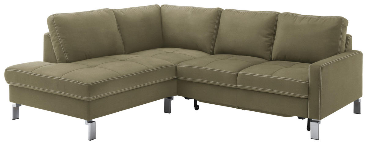 ECKSOFA in Mikrofaser Olivgrün  - Chromfarben/Beige, Design, Textil/Metall (200/229cm) - Pure Home Lifestyle
