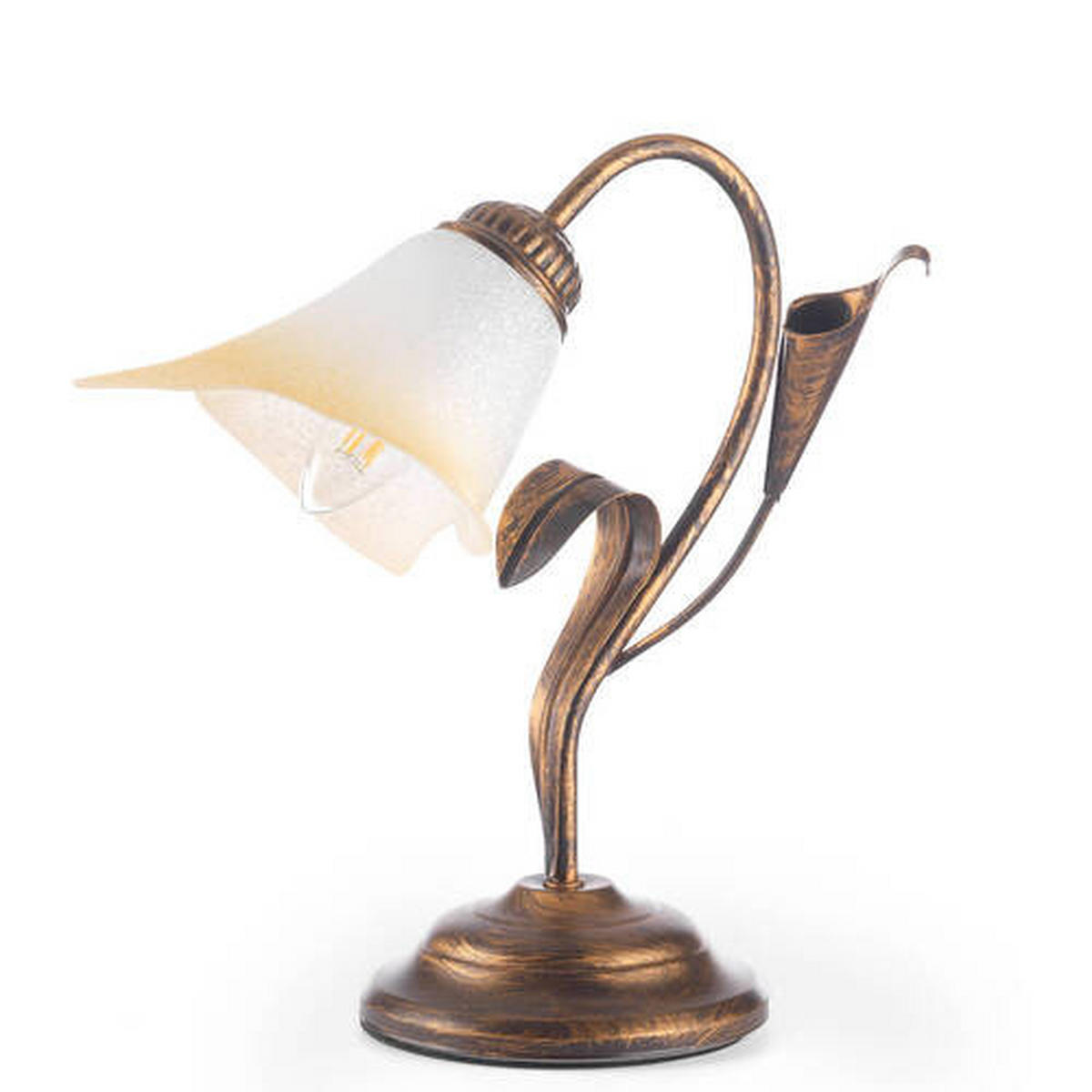 STOLNÁ LAMPA, E14, 25/31 cm  - bronzová/biela, Natur, kov (25/31cm)