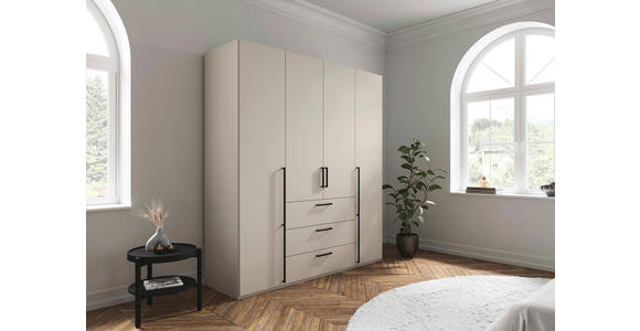 DREHTÜRENSCHRANK 201/223/61 cm,  in Champagner, 4-türig  - Champagner/Schwarz, Basics, Holzwerkstoff/Metall (201/223/61cm) - Novel