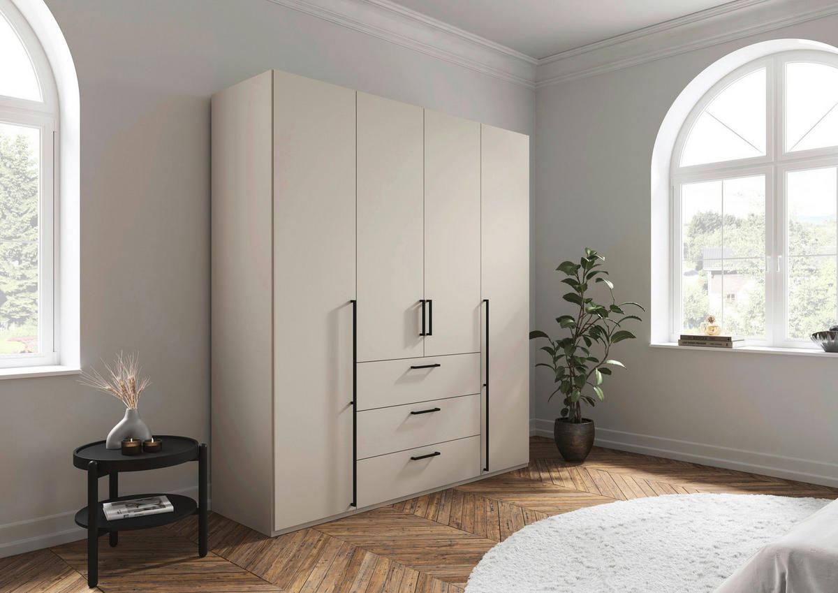 DREHTÜRENSCHRANK 201/223/61 cm,  in Champagner, 4-türig  - Champagner/Schwarz, Basics, Holzwerkstoff/Metall (201/223/61cm) - Novel