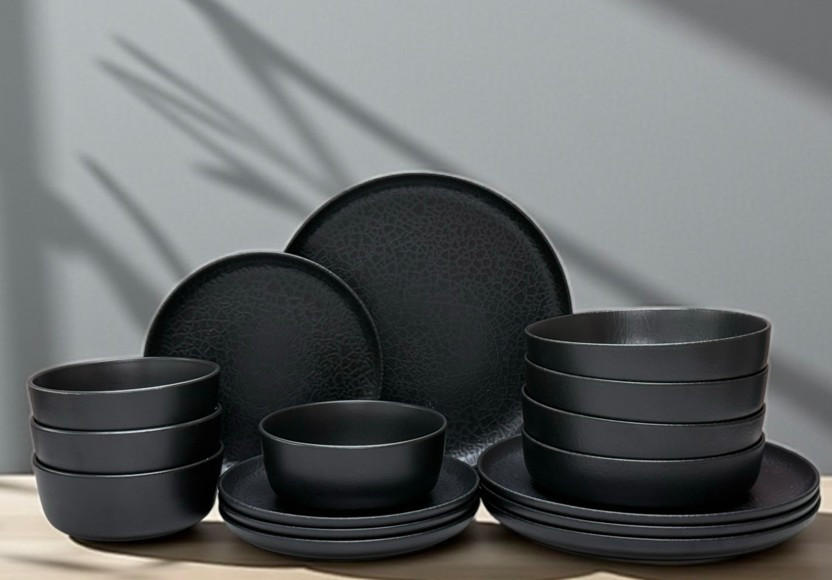 KOMBISERVICE Schwarz Mika black 16-teilig 4 Personen  - Schwarz, Trend, Keramik - Novel
