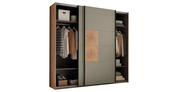 SCHWEBETÜRENSCHRANK  in Salbeigrün, Eiche Artisan  - Salbeigrün/Schwarz, KONVENTIONELL, Holzwerkstoff/Metall (240/225,5/63,7cm) - Xora