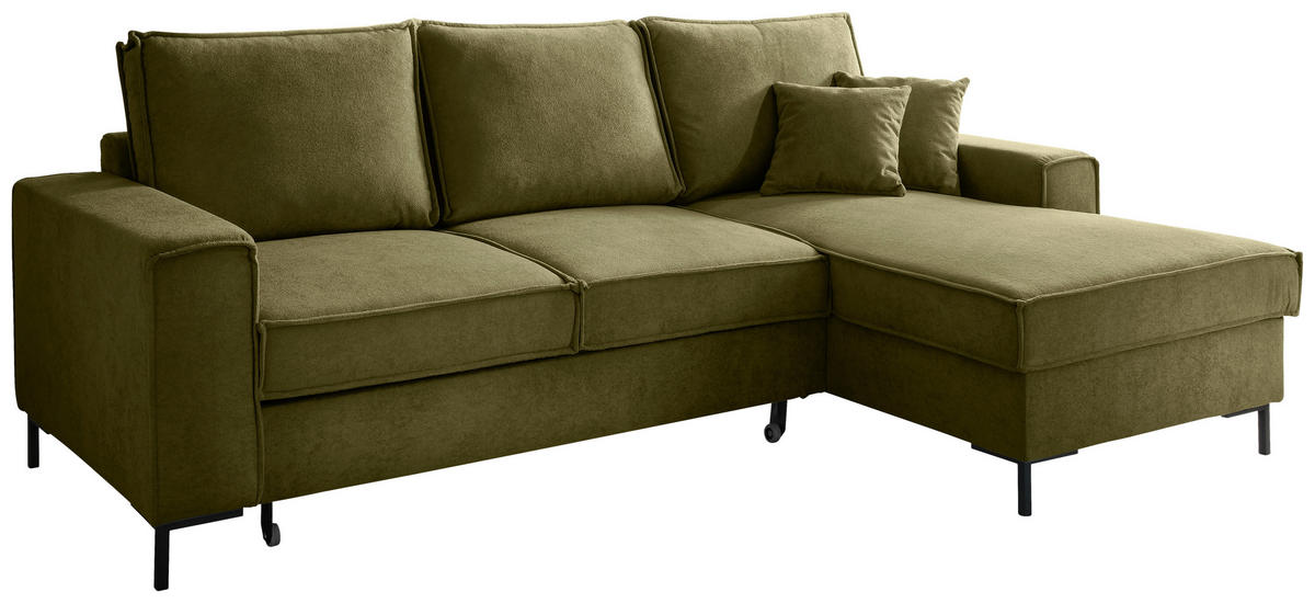 ECKSOFA Grün Mikrofaser  - Schwarz/Grün, MODERN, Textil/Metall (240/150cm) - Livetastic