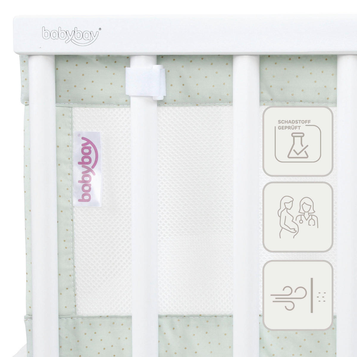 NESTCHEN babybay Nestchen 3D Mesh  - Mintgrün, Basics, Naturmaterialien (200/24/2cm) - Tobi