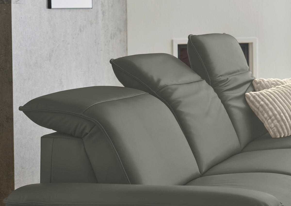 ECKSOFA  Echtleder Dunkelgrau  - Dunkelgrau/Schwarz, Design, Leder/Metall (307/169cm) - Beldomo Premium