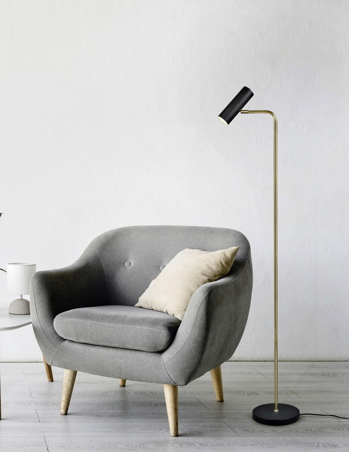 GOLVLAMPA MARLEY    - mässingsfärgad/svart, Design, metall (151/23/39cm) - Trio Leuchten