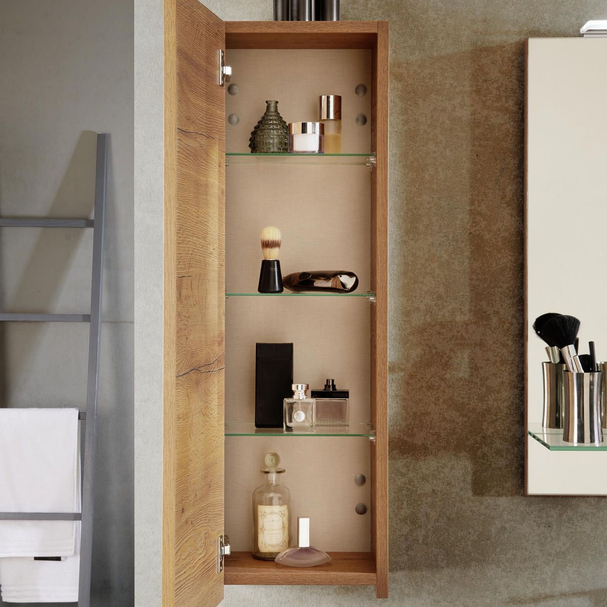 BADEZIMMER  in 142,5 cm  - Eichefarben/Weiß, Design, Glas/Keramik (142,5cm) - Moderano