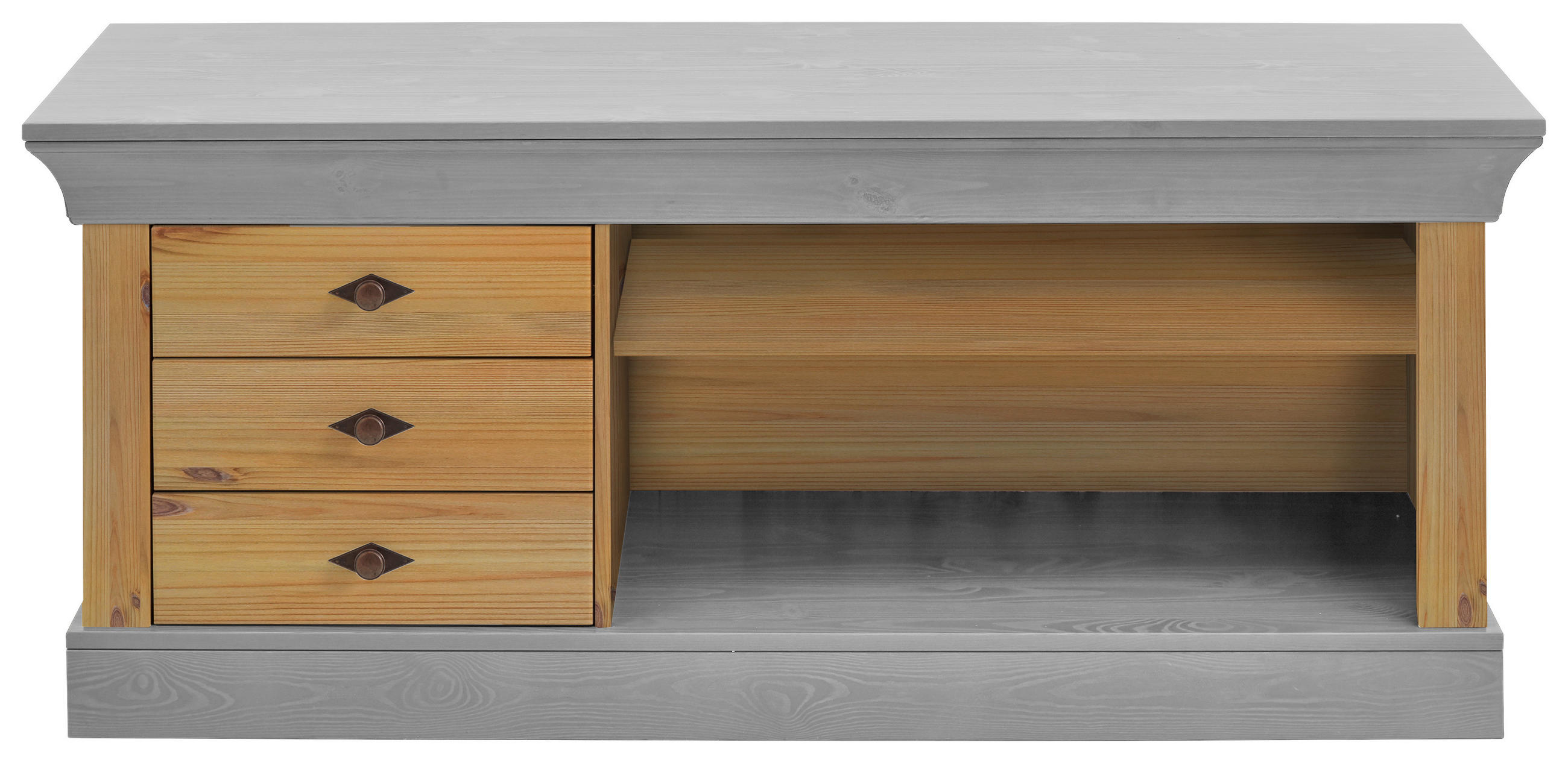 LOWBOARD  143/59/45 cm 3 Schublade(n) Beimöbel erhältlich  - Laugenfarbig/Grau, ROMANTIK / LANDHAUS, Holz/Metall (143/59/45cm) - Boxxx