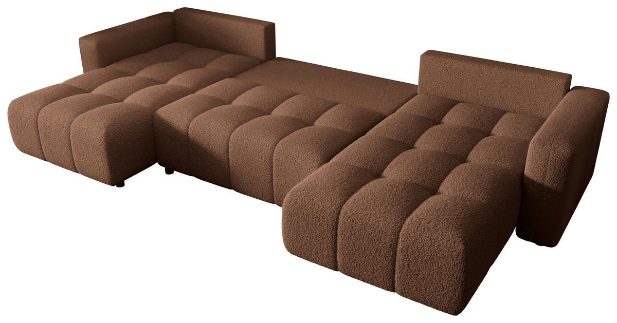 WOHNLANDSCHAFT Rostfarben Bouclé  - Rostfarben/Schwarz, MODERN, Kunststoff/Textil (190/380/190cm) - Carryhome