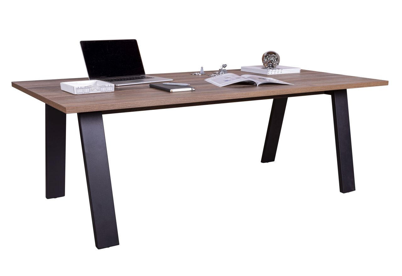 ÍRÓASZTAL  - fekete/diófa, Design, faalapú anyag/fém (171,1/80/74,7cm) - Stylife