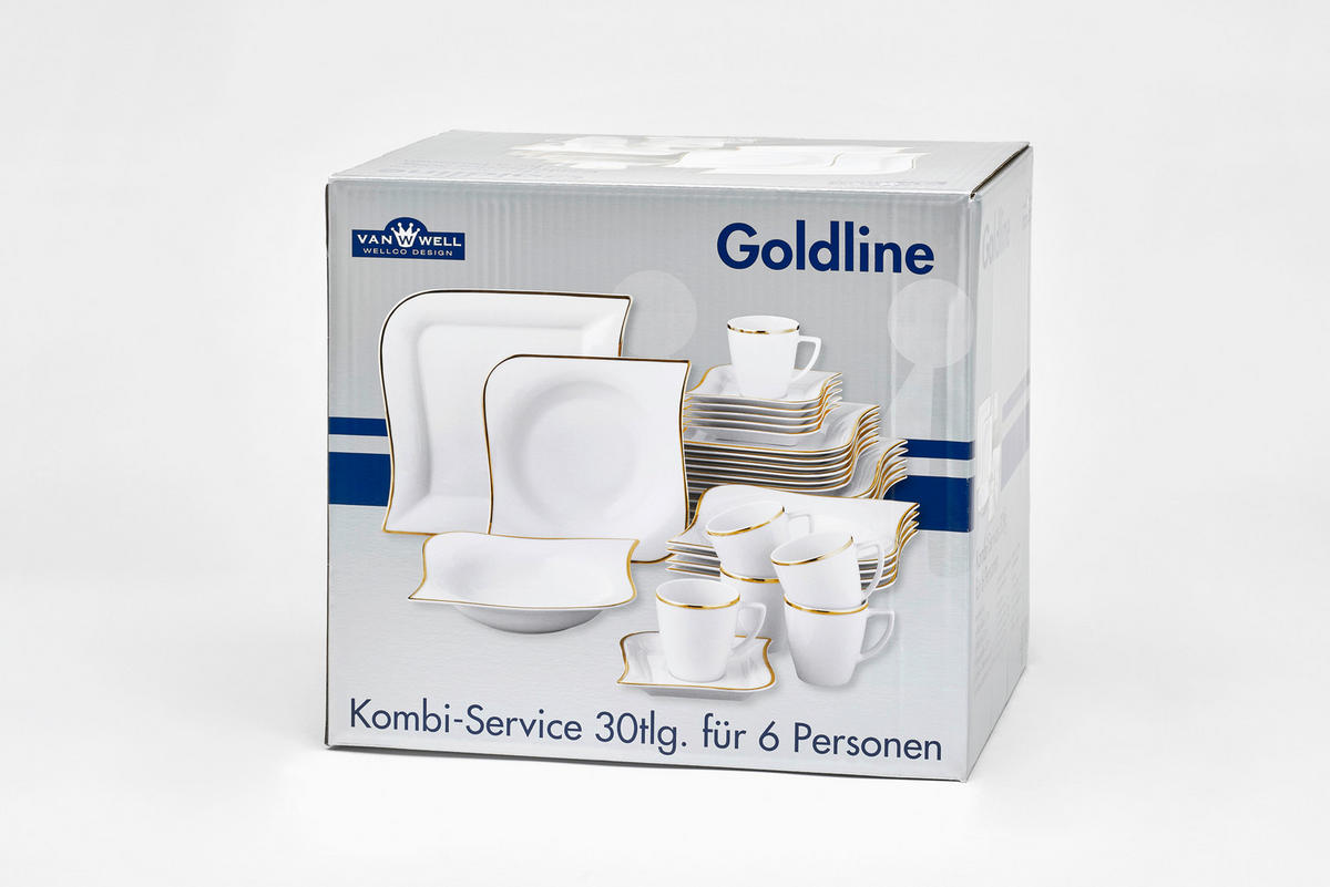 KOMBISERVICE Weiß, Goldfarben Goldline 30-teilig 6 Personen  - Goldfarben/Weiß, Basics, Keramik (36/33/28,5cm) - Van Well