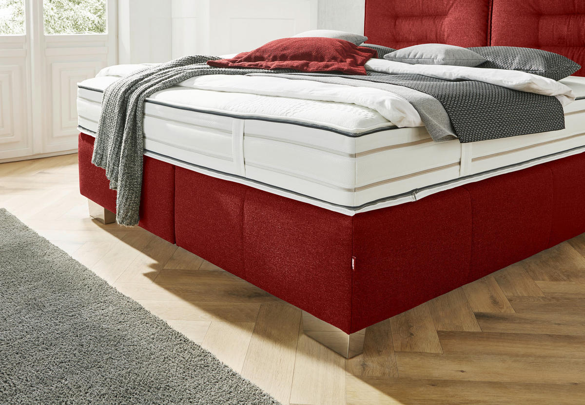 BOXSPRINGBETT 180/200 cm  in Rot  - Chromfarben/Rot, Konventionell, Textil (180/200cm) - Dieter Knoll