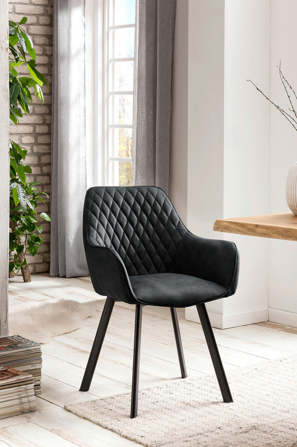 SADA STOLIČIEK S PODRÚČKAMI 2 kus - čierna/antracitová, Modern, kov/textil (56,5/83/63cm) - Livetastic