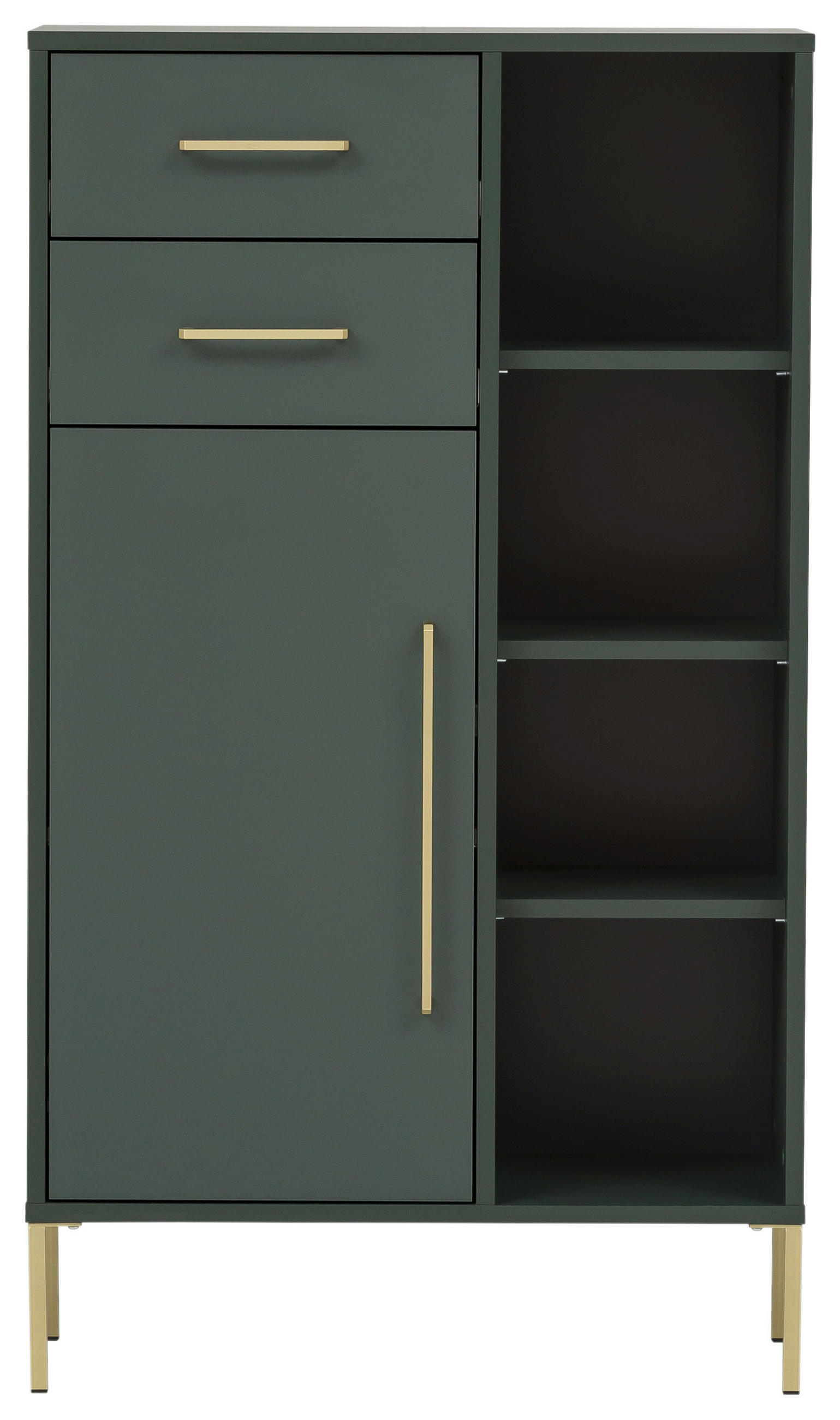 STREDNE VYSOKÁ SKRINKA, 67,1/117,4/33,1 cm - zlatá/lesná zelená, Modern, kov/kompozitné drevo (67,1/117,4/33,1cm) - Stylife