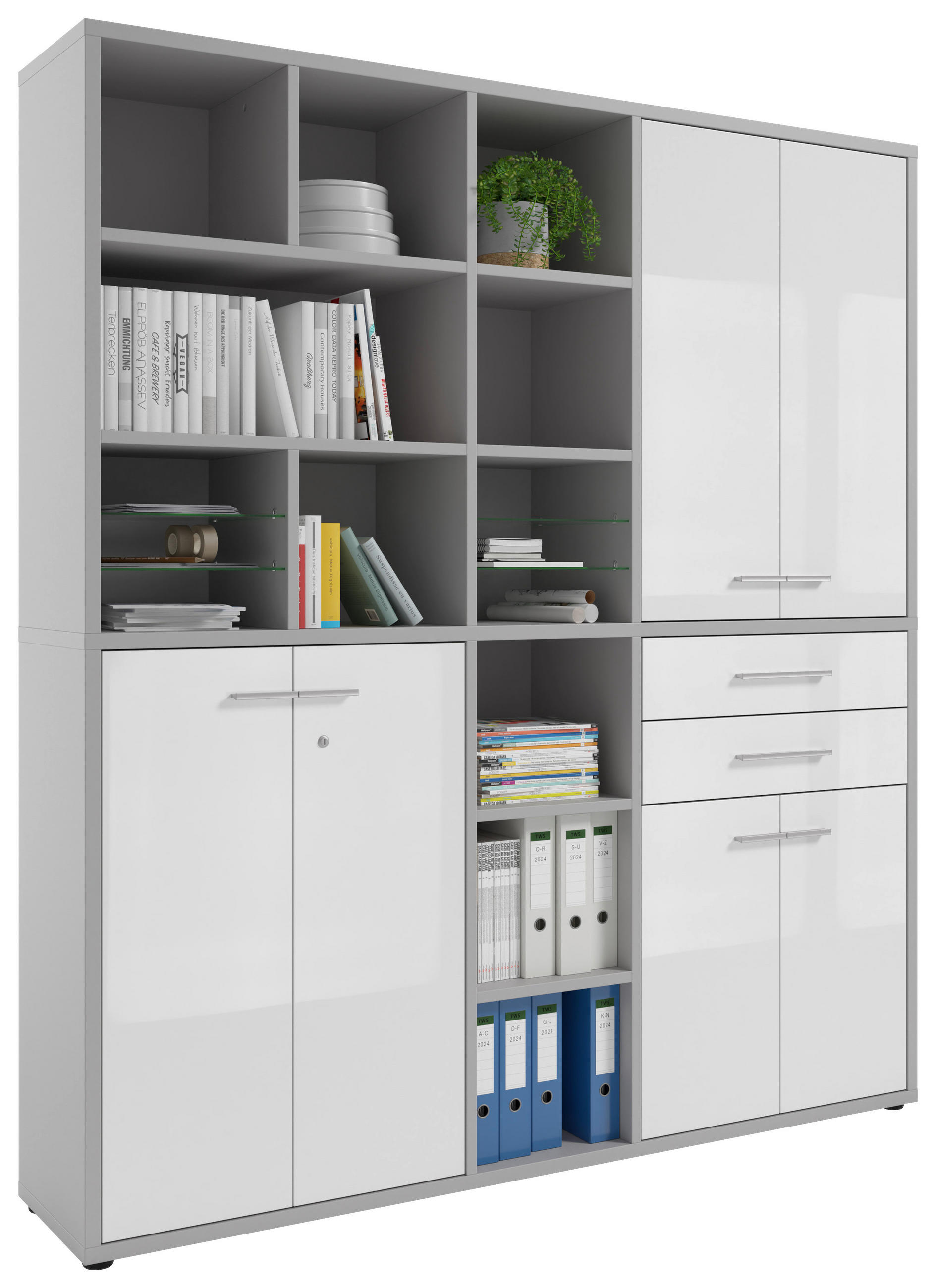 AKTENSCHRANK Weiß, Hellgrau  - Hellgrau/Weiß, MODERN, Glas/Holzwerkstoff (191/215,4/40cm)