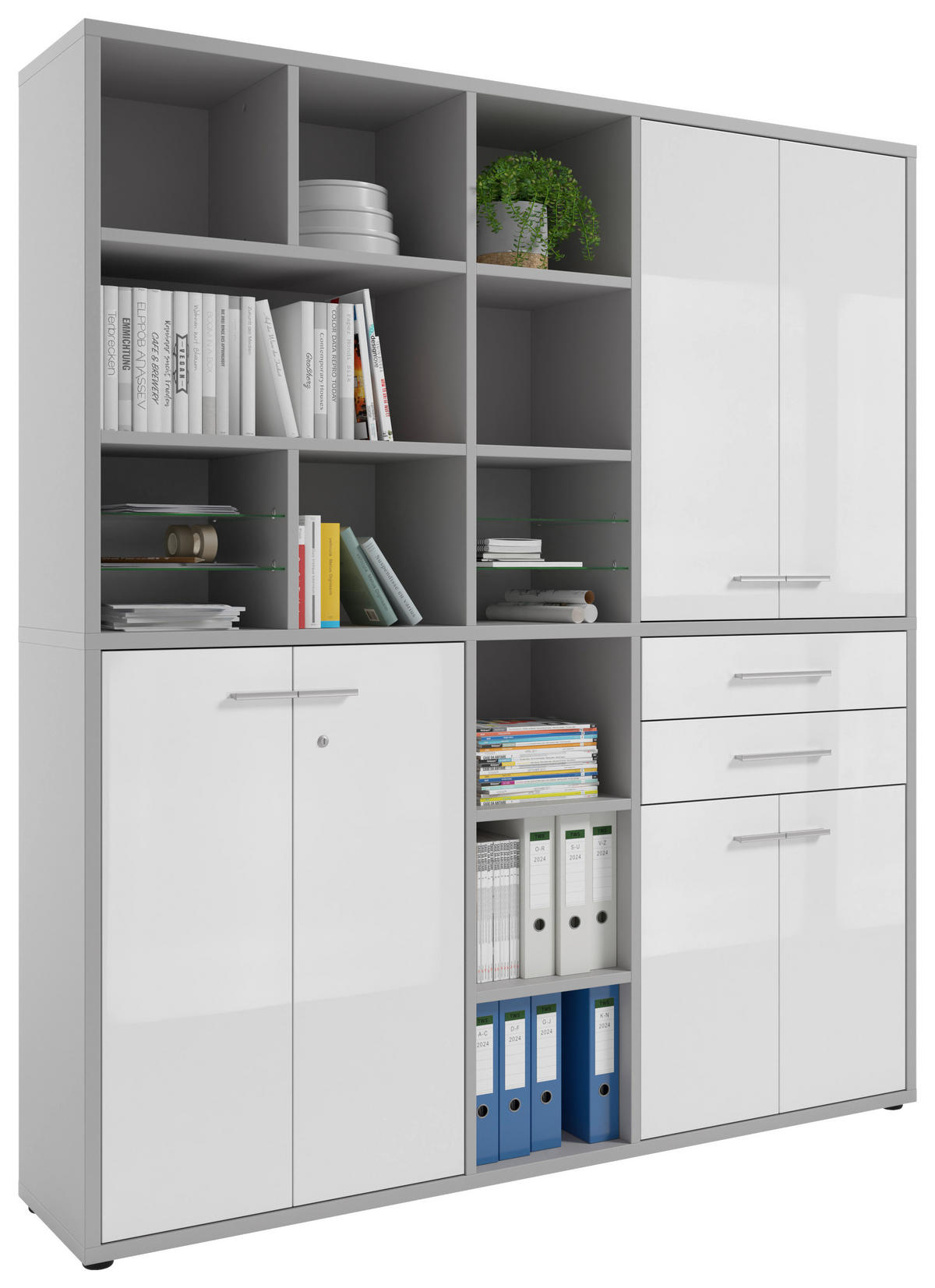 AKTENSCHRANK Weiß, Hellgrau  - Hellgrau/Weiß, MODERN, Glas/Holzwerkstoff (191/215,4/40cm)