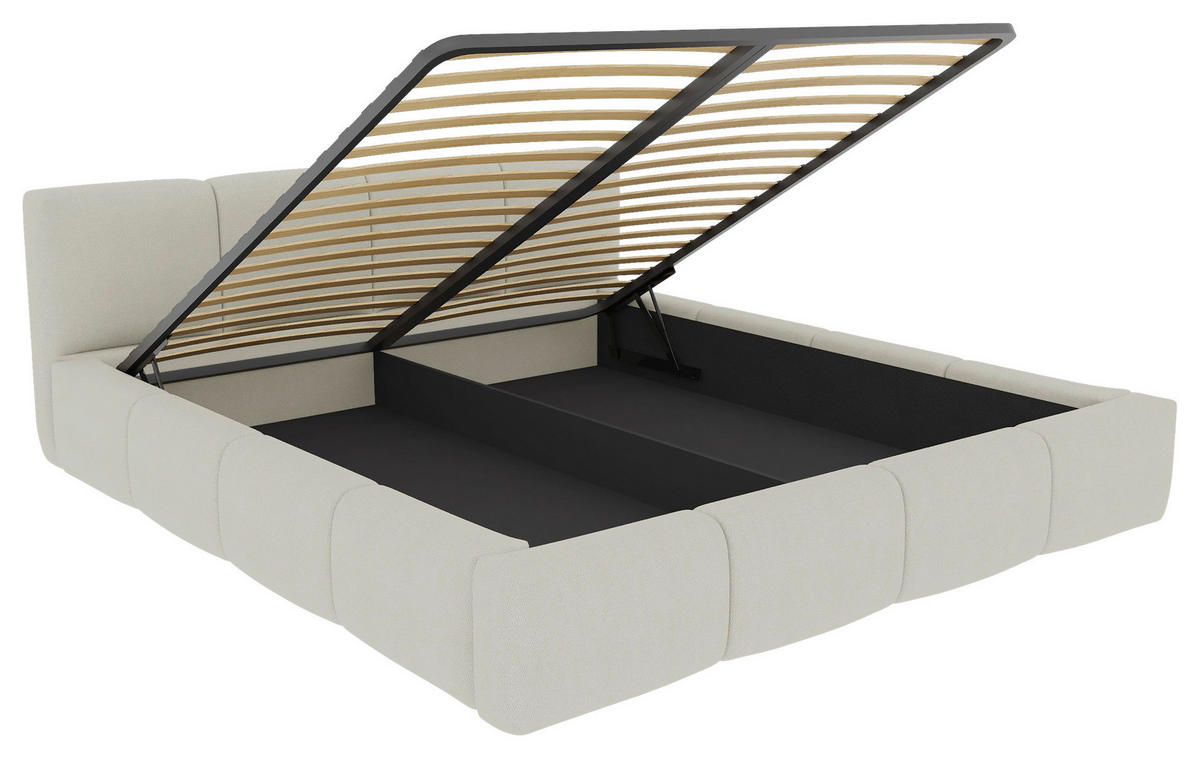 POLSTERBETT 180/200 cm,  in Beige, Lattenrost, Bettkasten,  - Beige/Schwarz, Design, Holz/Textil (180/200cm) - Xora