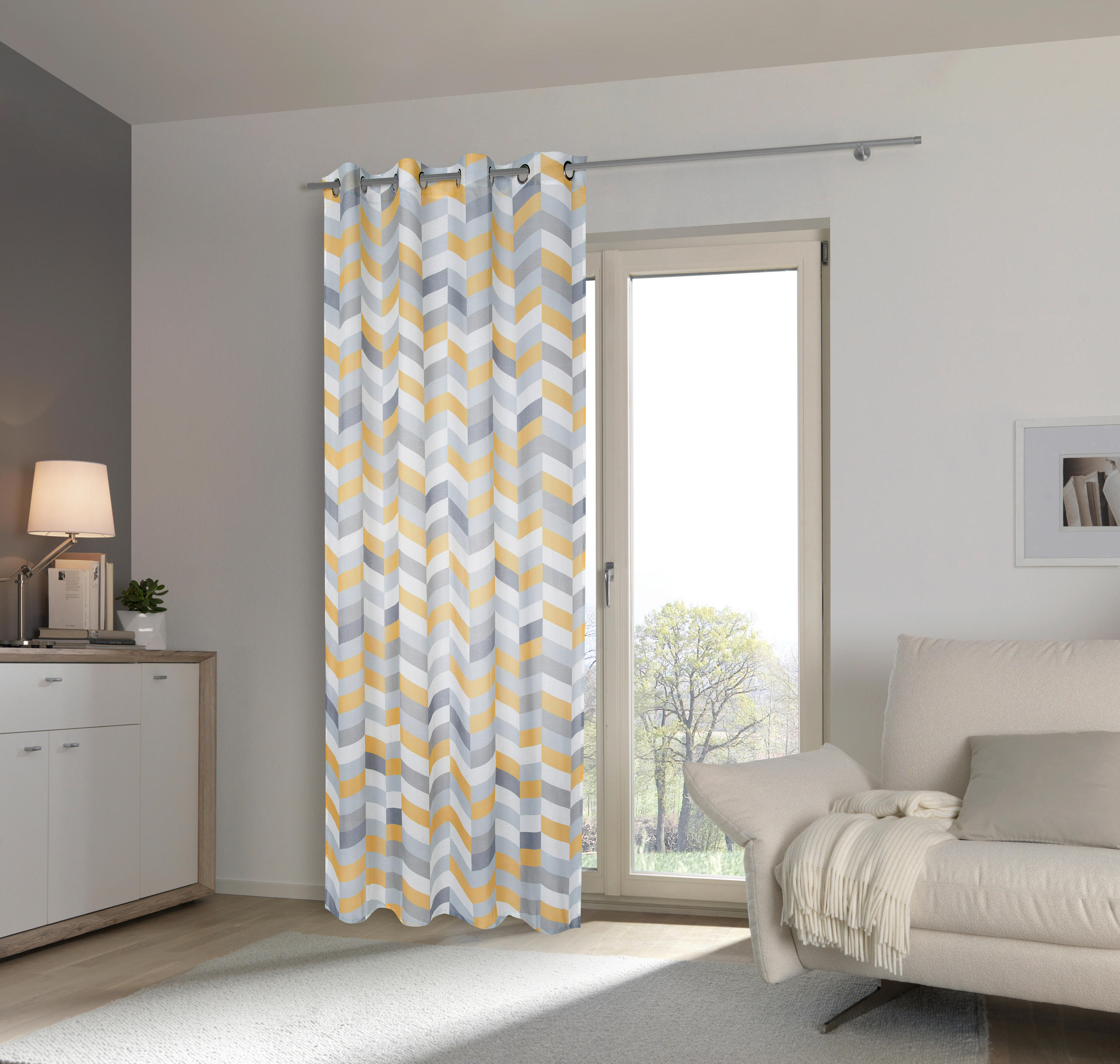 RINGLIS FÜGGÖNY részben áttetsző  - sárga/fehér, Design, textil (140/245cm) - Esposa