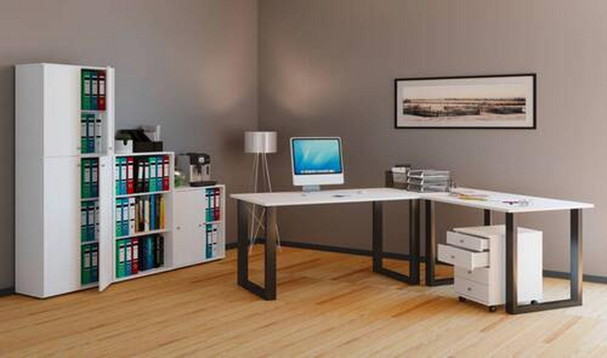 ECKSCHREIBTISCH 190/160/76 cm  in Schwarz, Weiß  - Schwarz/Weiß, MODERN, Holzwerkstoff/Metall (190/160/76cm) - MID.YOU