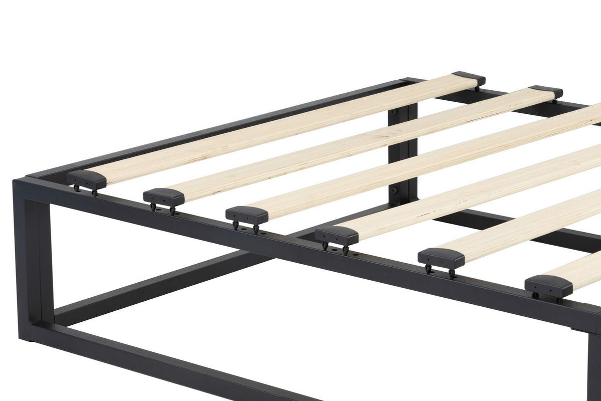 METALLBETT 90/200 cm  in Naturfarben, Schwarz  - Schwarz/Naturfarben, Basics, Holz/Metall (90/200cm) - Boxxx