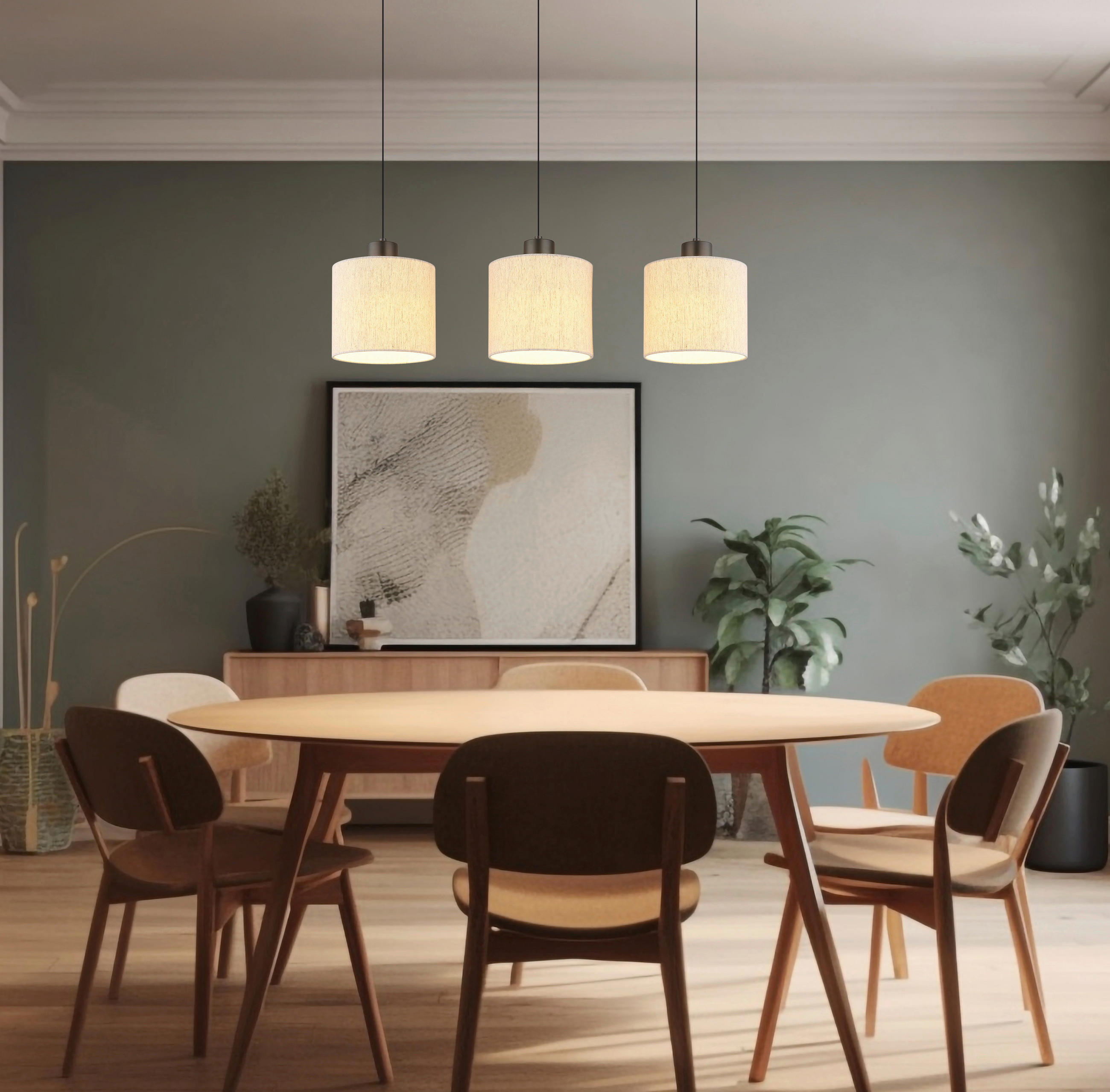 LED-HÄNGELEUCHTE 74/18/180 cm  - Schwarzchrom/Creme, Basics, Kunststoff/Textil (74/18/180cm)