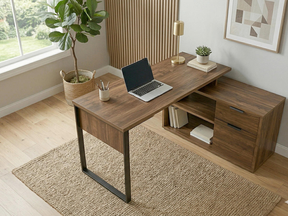 ECKSCHREIBTISCH 140/76/100 cm Walnussfarben Stauraum, seitenverkehrt montierbar, in verschiedenen Holz-Dekoren erhältlich  - Eichefarben/Anthrazit, LIFESTYLE, Holzwerkstoff/Metall (140/76/100cm) - MID.YOU