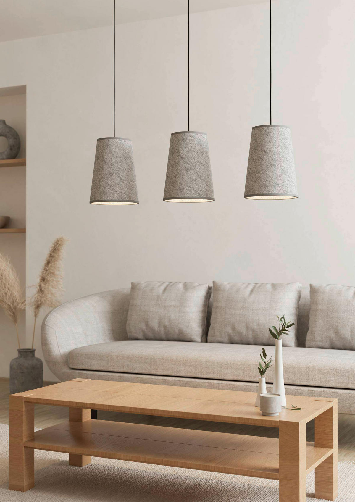 HÄNGELEUCHTE 91/21/110 cm  - Grau, Natur, Textil/Metall (91/21/110cm)