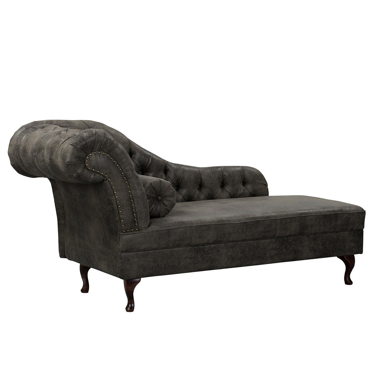 RÉCAMIERE Lederlook Anthrazit  - Anthrazit/Braun, Design, Holz/Textil (185/93/75cm) - Livetastic