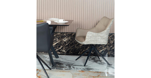 ARMLEHNSTUHL  Sitzfläche 360° drehbar, automatische Rückholfunktion Webstoff Echtleder  - Hellbraun/Schwarz, MODERN, Leder/Textil (57/86,5/61,5cm) - Novel