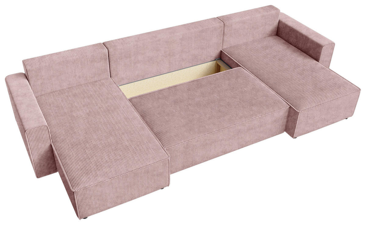 WOHNLANDSCHAFT Altrosa Cord  - Schwarz/Altrosa, KONVENTIONELL, Kunststoff/Textil (140/305/140cm) - Carryhome