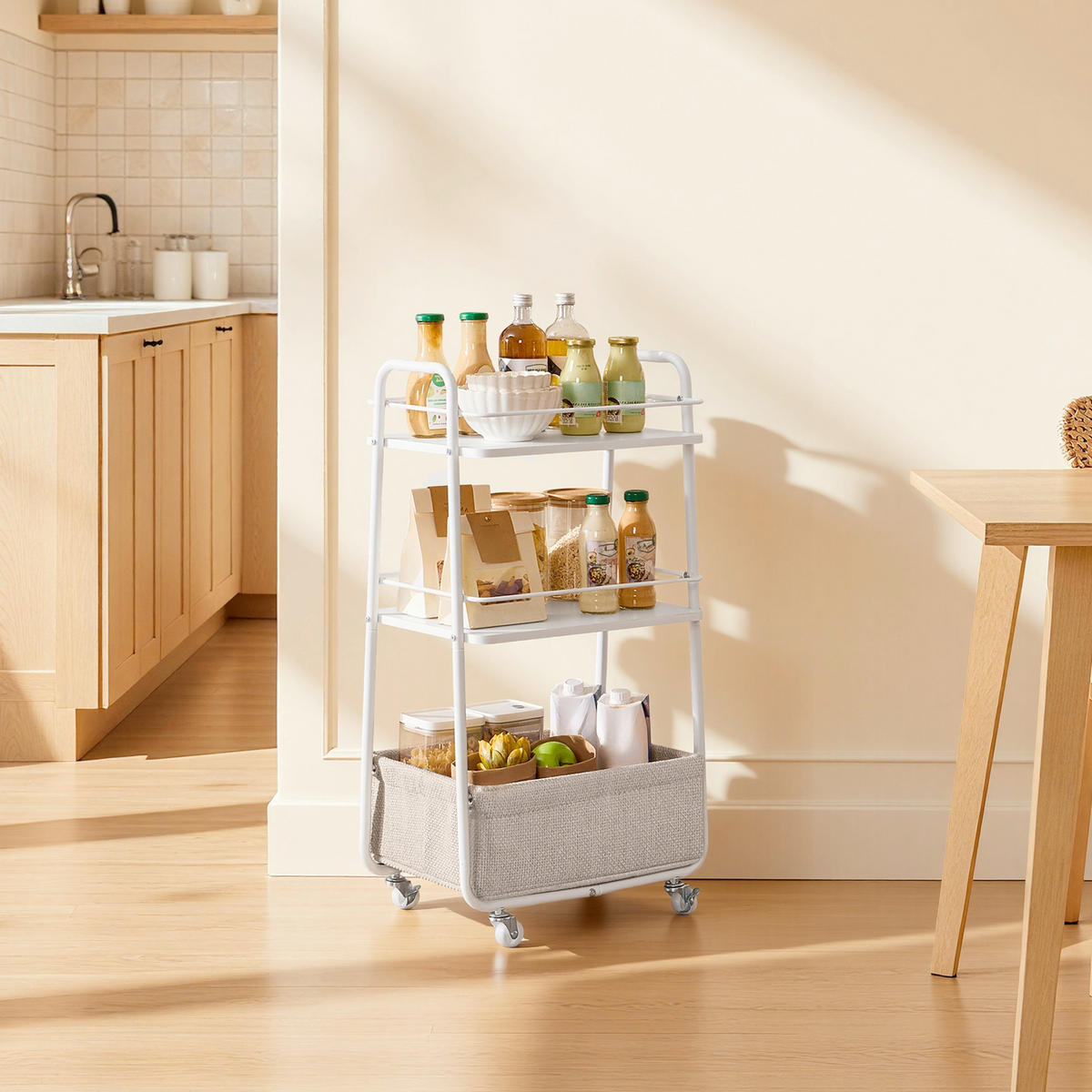 SERVIERWAGEN Weiß, Beige  - Beige/Weiß, Trend, Holzwerkstoff/Kunststoff (43/81/30cm) - Boxxx