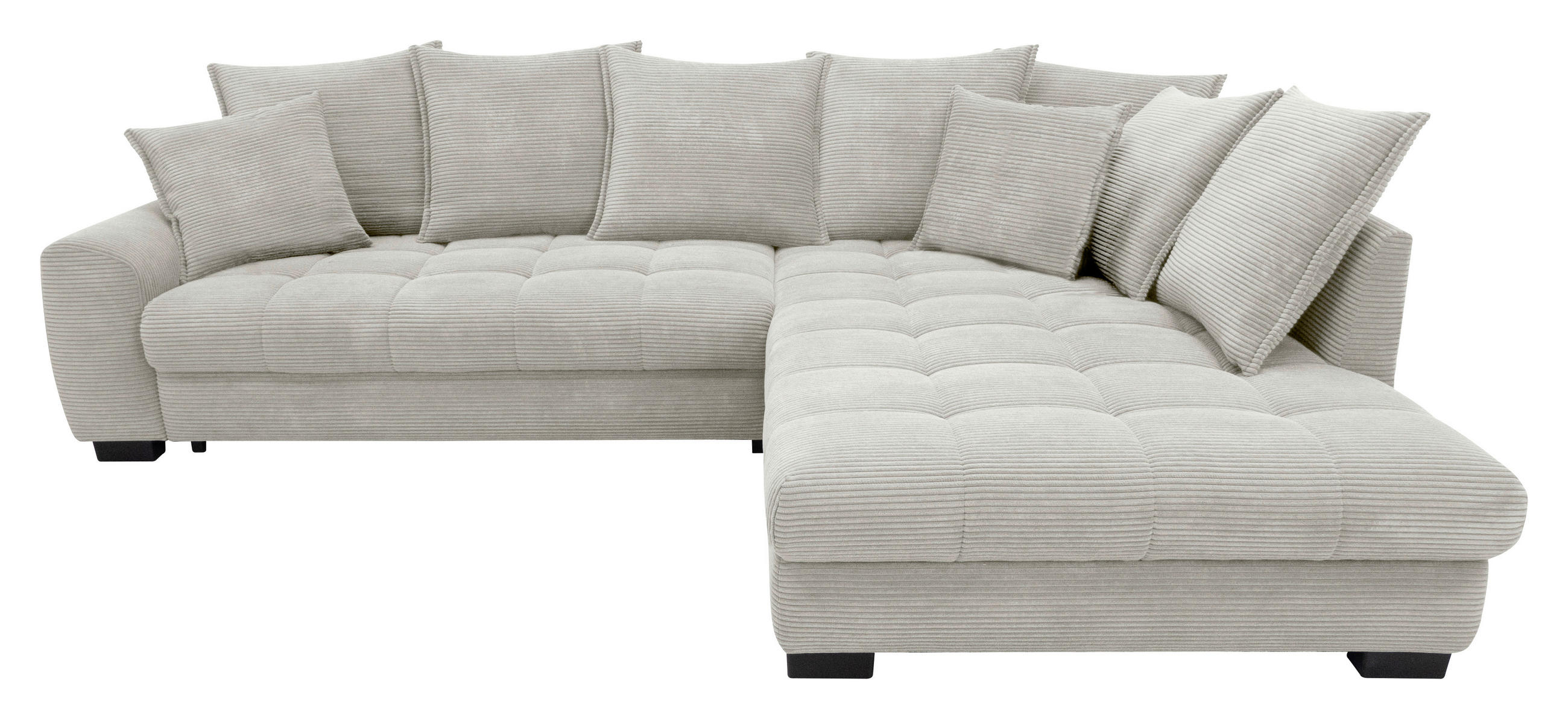 ECKSOFA Elfenbein Cord Rückenkissen, Armlehnenkissen, Bettkasten, Schlaffunktion, Rücken echt, Liegefläche im Originalstoff  - Elfenbein/Schwarz, KONVENTIONELL, Kunststoff/Textil (304/212cm) - Carryhome